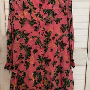 Emily Lovelock Pink Floral Button-Up Dress
